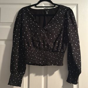 Aqua heart crop top w sinched waist and sleeves